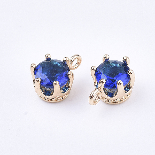 

PandaHall Transparent Glass Charms, with Brass Findings, Faceted, Crown, Light Gold, Medium Blue, 8.5x6x5mm, Hole: 1mm Brass+Glass Crown...