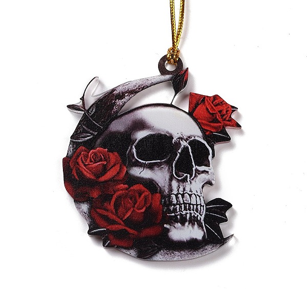 

PandaHall Opaque One-sided Printed Acrylic Big Pendants, for Halloween, Skull with flower, Dark Red, 490x2mm, Hole: 3.5mm Acrylic Skull