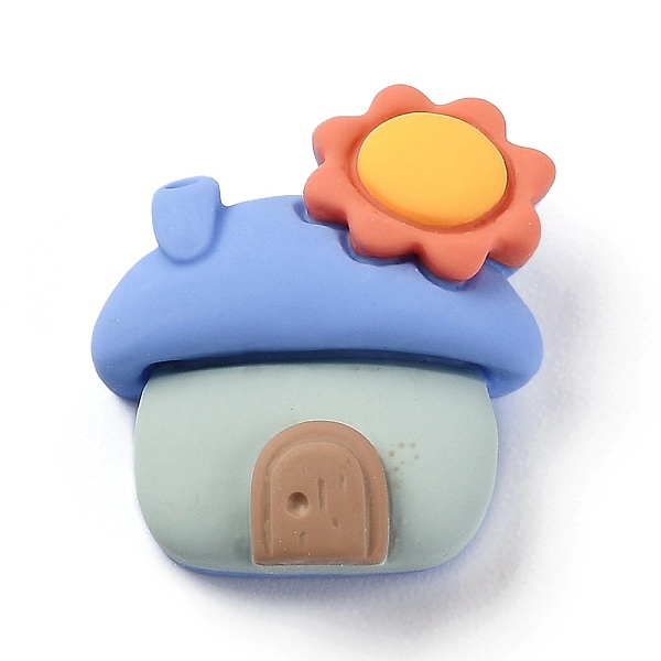 PandaHall Resin Cabochons, House with Sun, Blue, 24x20x8.5mm Resin Building Blue