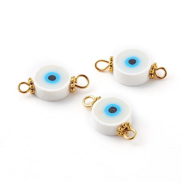 

PandaHall Flat Round with Evil Eye Polymer Clay Links Connectors, with 304 Stainless Steel Eye Pins, Alloy Daisy Spacer Beads, Golden, White...