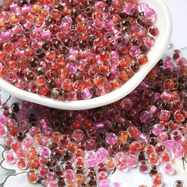 

PandaHall Transparent Glass Round Seed Beads, Inside Colours, Round, Coral, 6/0, 4x3mm, Hole: 1.2mm, about 7258pcs/pound Glass Red