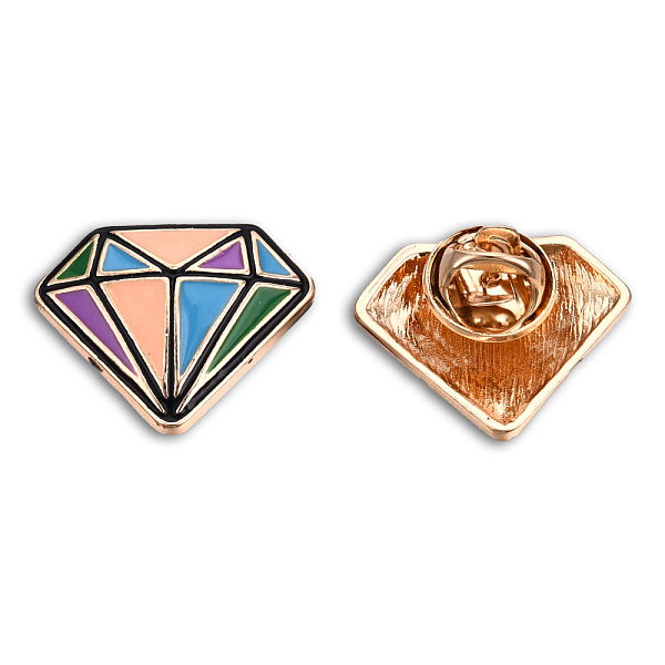 PandaHall Diamond Shape Enamel Pin, Light Gold Plated Alloy Badge for Backpack Clothes, Nickel Free & Lead Free, Colorful, 20x24mm...