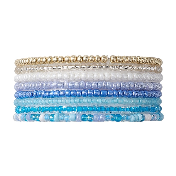 

PandaHall 8Pcs 8 Color Glass Seed Beaded Stretch Bracelets Set for Women, Cornflower Blue, Inner Diameter: 2-1/8 inch(5.5cm) Seed Beads