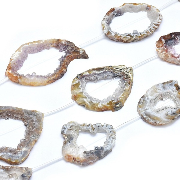 

PandaHall Natural Agate Beads Strands, Nuggets, 30~74x32~59x5~9mm, Hole: 1mm, about 5pcs/strand, 15.7 inch(40cm) Natural Agate Nuggets
