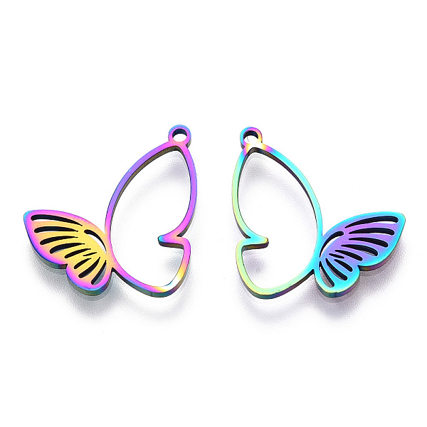 

PandaHall Ion Plating(IP) 304 Stainless Steel Pendants, Laser Cut, Butterfly Charm, Rainbow Color, 20x18.5x1.5mm, Hole: 1.5mm 304 Stainless...
