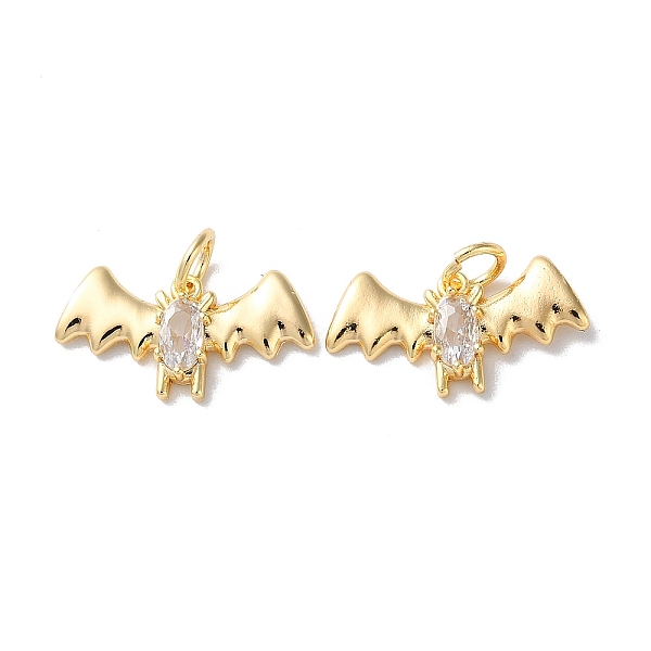 

PandaHall Glass Charms, with Brass Findings, Bat Charm, Real 18K Gold Plated, 9.5x18x2.5mm, Hole: 3mm Brass+Glass Bat Clear