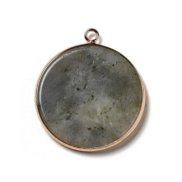 

PandaHall Natural Labradorite Pendants, Flat Round Charms, with Golden Plated Brass Frame, 35x31x3~3.5mm, Hole: 2.5mm Labradorite Flat Round