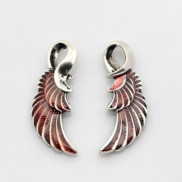

PandaHall Antique Silver Tone Alloy Enamel Pendants, Wing, Indian Red, 30x15x4mm, Hole: 3x6mm Alloy+Enamel Wing