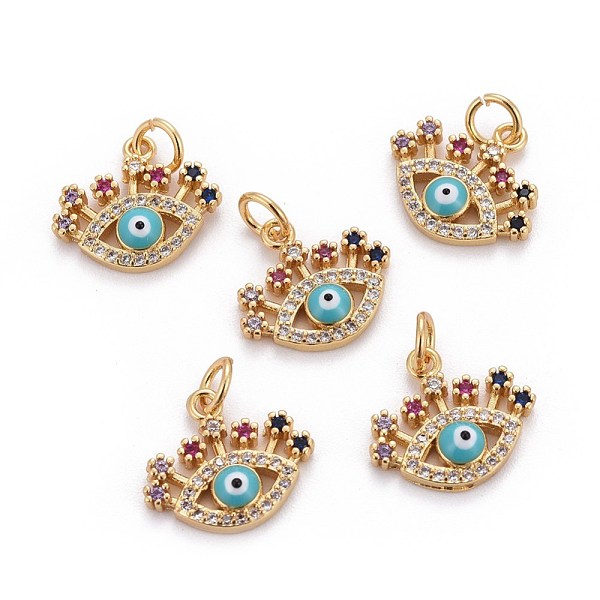 

PandaHall Brass Micro Pave Cubic Zirconia Charms, with Enamel and Jump Rings, Evil Eye, Colorful, Golden, 13x15x3.5mm, Hole: 3mm Brass+Cubic...