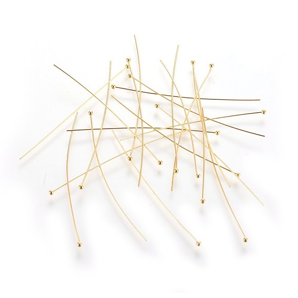 

PandaHall Golden Plated Brass Ball Head Pins, Size: about 0.5mm thick, 24 Gauge,, 50mm long, Head: 1.5mm Brass