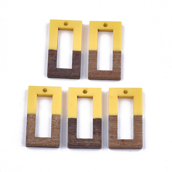 

PandaHall Resin & Walnut Wood Pendants, Rectangle, Gold, 27~28x14.5x3~4mm, Hole: 1.5mm Resin+Wood Rectangle Gold