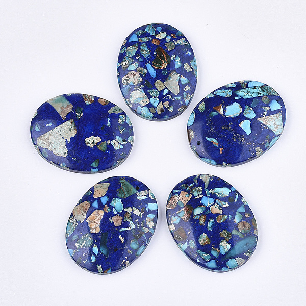 

PandaHall Assembled Synthetic Imperial Jasper and Natural Lapis Lazuli Pendants, Dyed, Oval, Blue, 45x35~35.5x7mm, Hole: 1.4mm Imperial...
