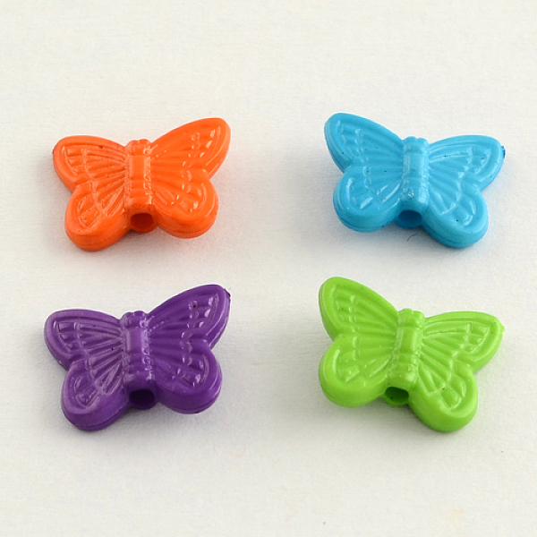 

PandaHall Opaque Acrylic Beads, Butterfly, Mixed Color, 11x14x4mm, Hole: 2mm, about 1900pcs/500g Acrylic Butterfly Multicolor