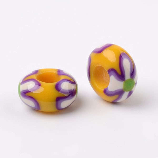 

PandaHall Handmade Polymer Clay Enamel European Beads, Large Hole Rondelle Beads, Gold, 14x7.5mm, Hole: 5.5mm Polymer Clay Rondelle Gold