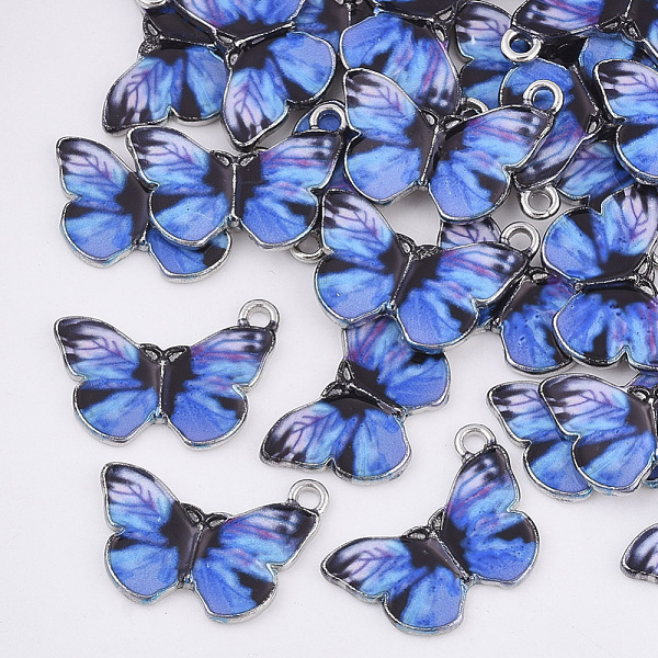 

PandaHall Printed Alloy Pendants, with Enamel, Butterfly, Platinum, Royal Blue, 14x20x2mm, Hole: 1.6mm Alloy+Enamel Butterfly Blue