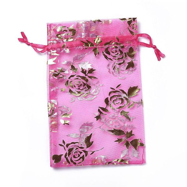 

PandaHall Organza Drawstring Jewelry Pouches, Wedding Party Gift Bags, Rectangle with Gold Stamping Rose Pattern, Fuchsia, 15x10x0.11cm..., Pink