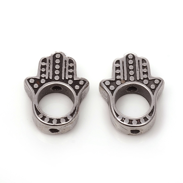 

PandaHall 304 Stainless Steel Bead Frames, Hamsa Hand/Hand of Fatima /Hand of Miriam, for Buddhist, Antique Silver, 15x11.5x3.5mm, Hole...