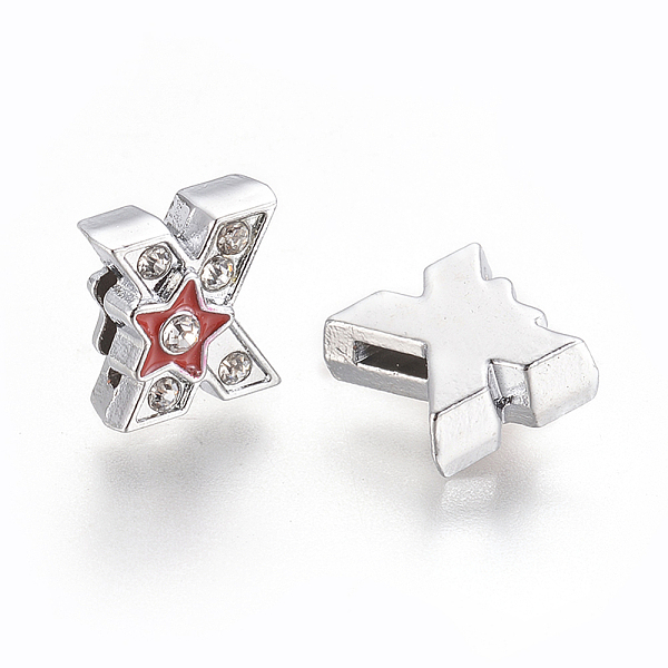 

PandaHall Initial Slide Beads, Alloy Rhinestone Beads, Letter X, Platinum Color, about 12mm long, 11.5mm wide, 6mm thick, hole: 1.5x8mm...
