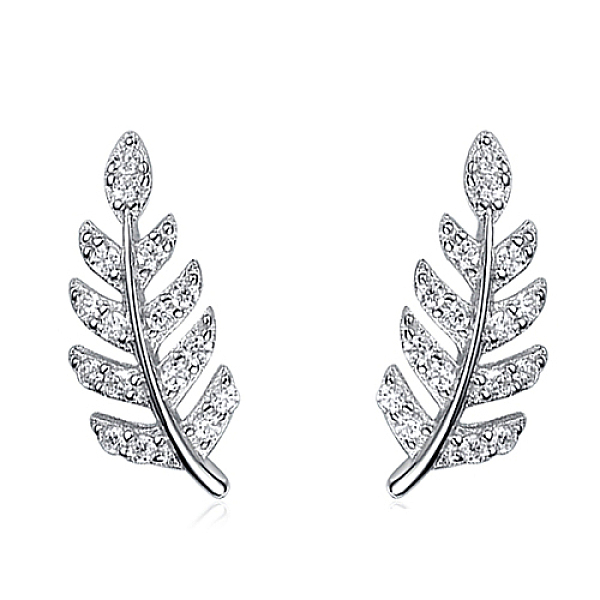 

PandaHall Leaf Sterling Silver Stud Earrings, with Cubic Zirconia, Silver, 13x5mm Sterling Silver Leaf