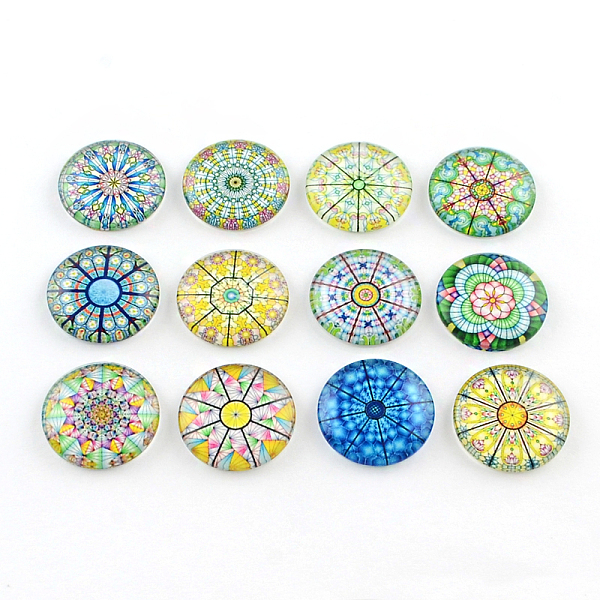 Half Round/Dome Kaleidoscope Photo Glass Flatback Cabochons For DIY Projects