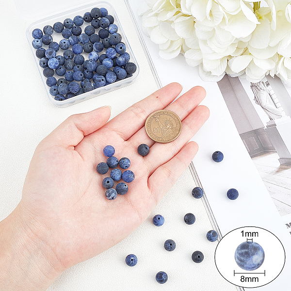 

PandaHall Olycraft Natural Sodalite Beads, Frosted, Round, 8mm, Hole: 1mm, 100pcs Sodalite Round