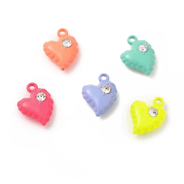 

PandaHall Spray Painted Alloy Pendants, with Rhinestone, Heart Charm, Mixed Color, 14x10x5mm, Hole: 1.2mm Alloy+Rhinestone Heart Multicolor