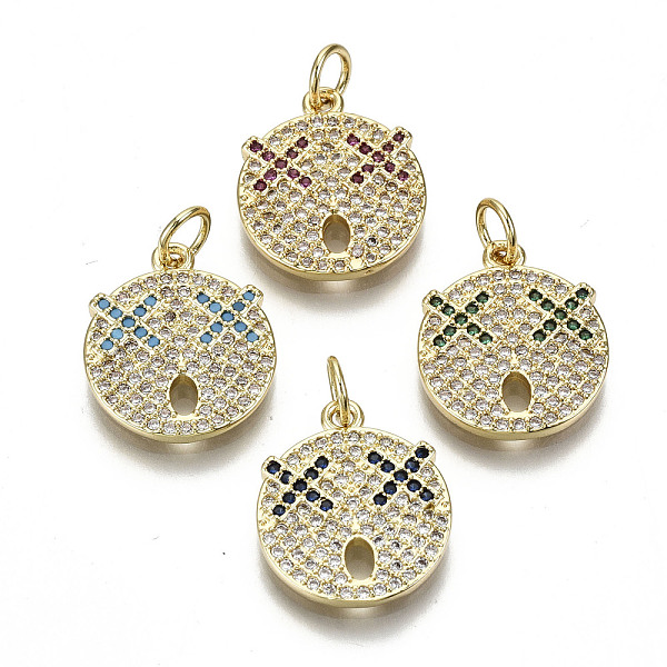 

PandaHall Brass Micro Pave Cubic Zirconia Pendants, with Jump Ring, Nickel Free, Real 16K Gold Plated, Flat Round, Mixed Color..., Multicolor