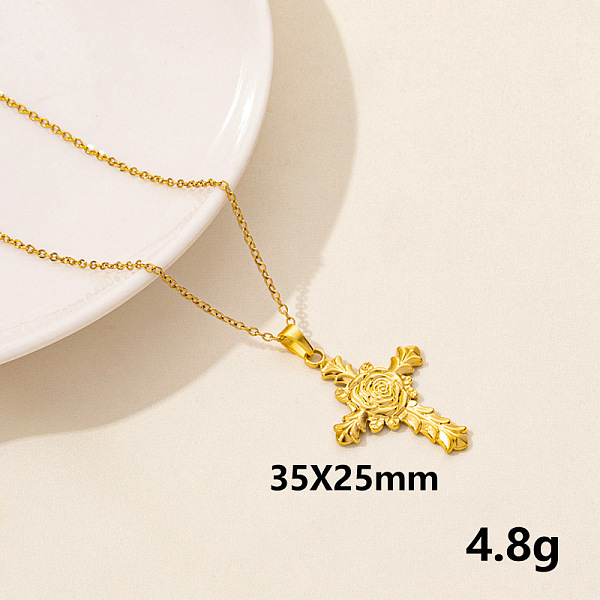 

PandaHall Stainless Steel Cross with Rose Pendant Necklace, Women's Necklace Stainless Steel