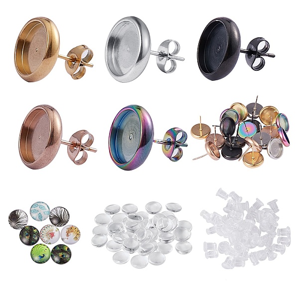 

PandaHall DIY Earrings Kits, Including Silicone Ear Nuts, Feather Pattern Flatback Half Round Glass Dome Cabochons,Transparent Glass...