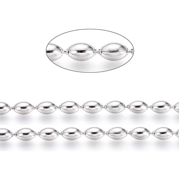 

PandaHall 304 Stainless Steel Ball Chains, Stainless Steel Color, Rice: 6x4mm 304 Stainless Steel