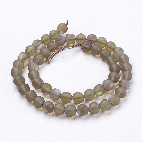 

PandaHall Synthetic Moonstone Beads Strands, Holographic Beads, Frosted, Round, Coffee, 8mm, Hole: 0.8mm, about 47~48pcs/strand, 15.1 inch..., Brown