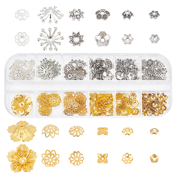 

PandaHall Alloy & Brass Bead Caps, Flower, Mixed Color, Bead Container: 13x5x1.5cm Brass