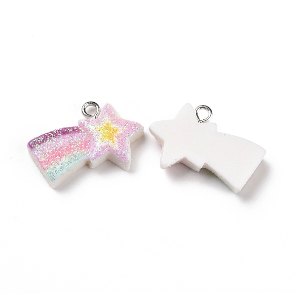 

PandaHall Opaque Resin Pendants, with Glitter Powder and Platinum Tone Iron Loops, Meteor Charm, Colorful, 16.5x24x5.5mm, Hole: 2mm Resin...