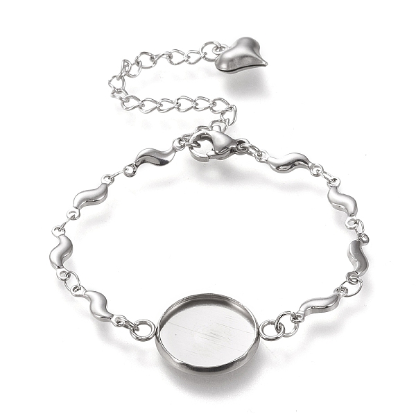

PandaHall 304 Stainless Steel Bracelet Making, with Lobster Claw Clasps, Link Chains and Flat Round Cabochon Settings, Stainless Steel Color...