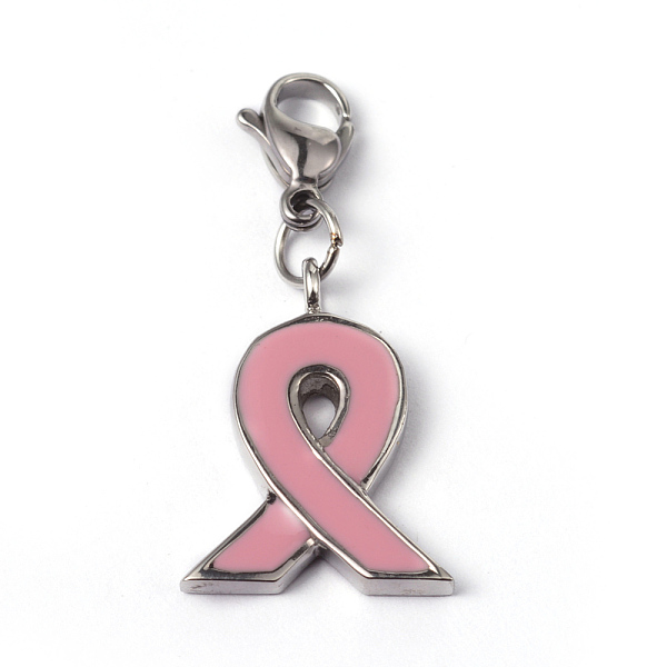 

PandaHall 316 Surgical Stainless Steel Enamel Pendants, Breast Cancer Awareness Ribbon, with Words, Pink, 20x15x2.5mm, Hole: 3.5mm Stainless...