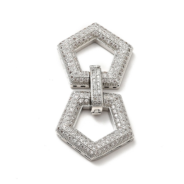 

PandaHall Brass Micro Pave Clear Cubic Zirconia Fold Over Clasps, Cadmium Free & Lead Free, Pentagon, Platinum, 44x22x6mm, Hole: 0.5x2mm...