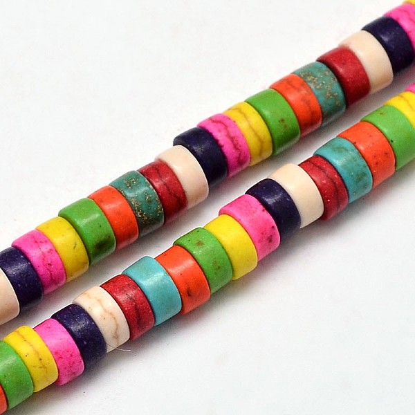 

PandaHall Flat Round/Disc Synthetic Turquoise Heishi Beads Strands, Dyed, Mixed Color, 6x3mm, Hole: 1mm, about 142pcs/strand, 15.7 inch..., Multicolor