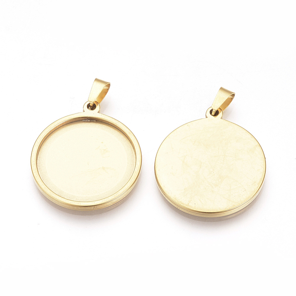

PandaHall 201 Stainless Steel Pendant Cabochon Settings, Flat Round, Golden, Tray: 25mm, 32x28x2mm, Hole: 8x4mm 201 Stainless Steel Flat...