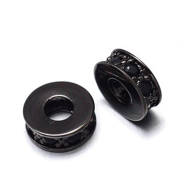 

PandaHall Flat Round Brass Micro Pave Cubic Zirconia Spacer Beads, Lead Free & Nickel Free & Cadmium Free, Gunmetal, 7x3mm, Hole: 3mm...