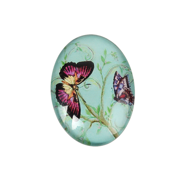 Cabochon Ovale In Vetro Con Disegno Farfalla