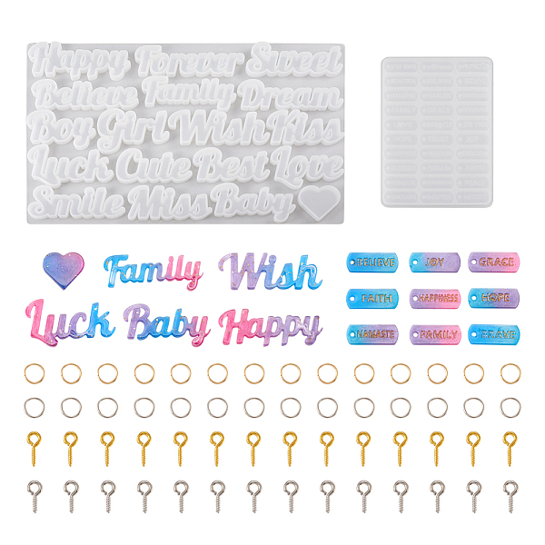 

PandaHall DIY Pendant Making Kits, include 2Pcs Silicone Molds, 60Pcs Screw Eye Pin Peg Bails, 100Pcs Iron Open Jump Rings, Mixed Color..., Multicolor