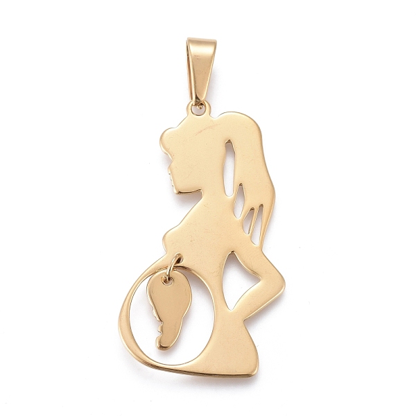 

PandaHall Mother's Day Gift 304 Stainless Steel Pendants, Pregnant Woman, Golden, 45x25x1mm, Hole: 4.5x10mm 304 Stainless Steel Human