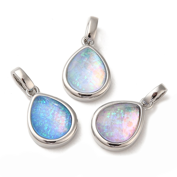 

PandaHall Rack Plating Brass with Synthetic Opal Pendants, Teardrop, Mixed Color, 15.5x10.5x5mm, Hole: 5mm Brass Teardrop Multicolor