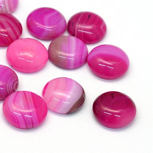 

PandaHall Dyed Natural Striped Agate/Banded Agate Cabochons, Half Round/Dome, Camellia, 14x5~6mm Banded Agate Half Round Pink