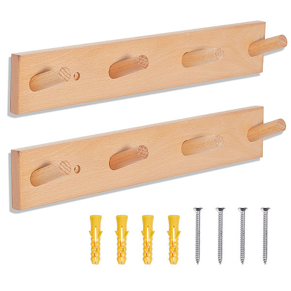 

PandaHall Wood Peg Rack, Clothes Coat Hanger Hook, with Screw, BurlyWood, 340x57x12mm Wood Orange