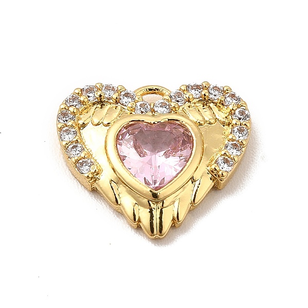 

PandaHall Rack Plating Brass Micro Pave Cubic Zirconia Charms, Cadmium Free & Lead Free, Long-Lasting Plated, Heart with Wing Charm, Real...