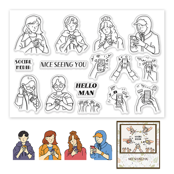 

PandaHall PH Social Media Theme Clear Stamps, Playing Phone Transparent Rubber Stamps Humen Clear Craft Stamps for Scrapbooking Card Making...