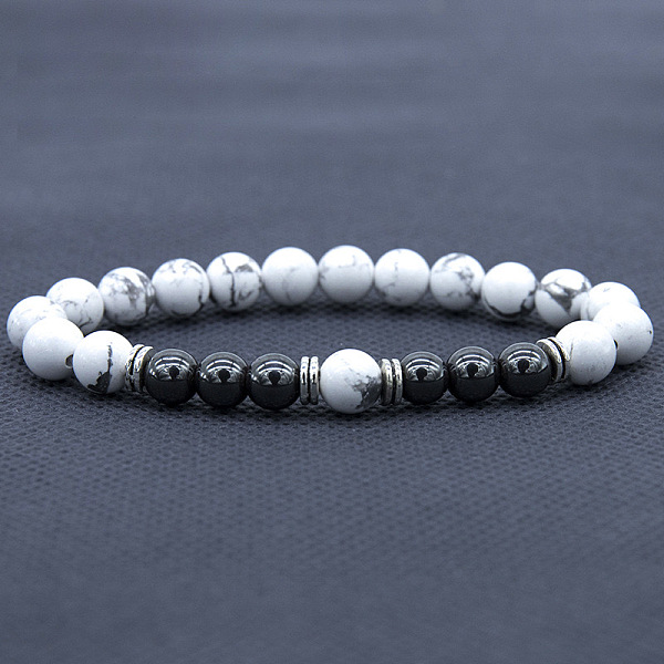 

PandaHall Synthetic Turquoise & Hematite Stretch Bracelet Turquoise Round