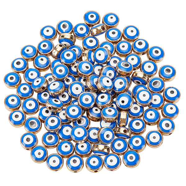 

PandaHall 100 Pcs Enamel Evil Eye Beads, 8mm Flat Round Evil Eye Beads with Golden Edge Turkish Evil Eye Spacer Beads for Jewelry Making...