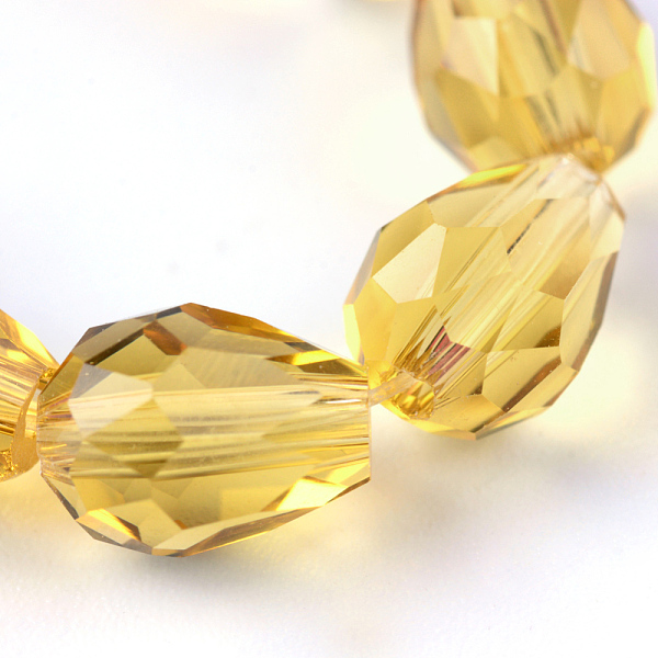 

PandaHall Transparent Glass Bead Strands, Faceted Teardrop, Goldenrod, 8x6mm, Hole: 1mm, about 65pcs/strand, 17.99 inch(45.7cm) Glass..., Gold